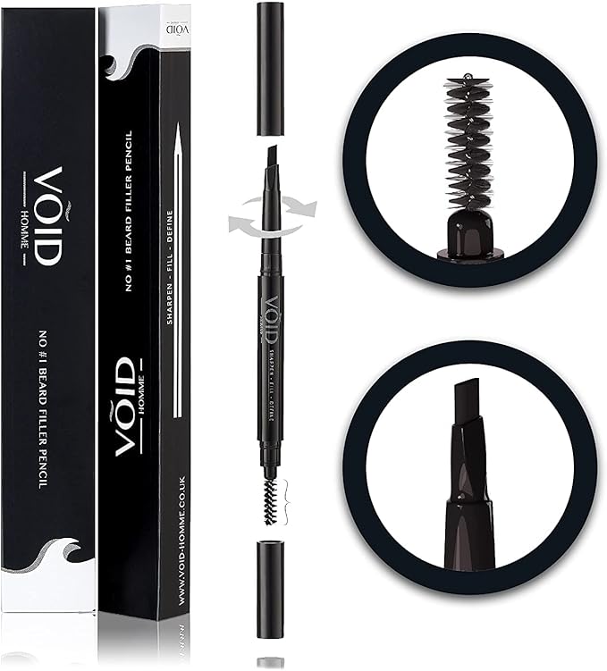 VOID Homme Beard Filler Pencil Sweat & Waterproof, Smudge-proof, Cover Patches Instantly & Get Natural Beard Fullness (Black)