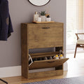 Vida Designs Shoe Cabinet, Wooden Shoe Storage Unit with 2 Pull-Down Drawers, Multifunctional Dust-Proof Space-Saving Slim Design Cupboard for Hallway or Entryway (Antique Brown)