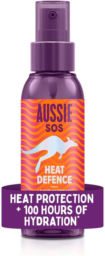 Aussie SOS Heat Defence Leave In Spray 100ml to Detangle and Protect Against Heat While Keeping Hair Hydrated for 100 Hours. Infused with Australian Superfoods. Vegan Formula