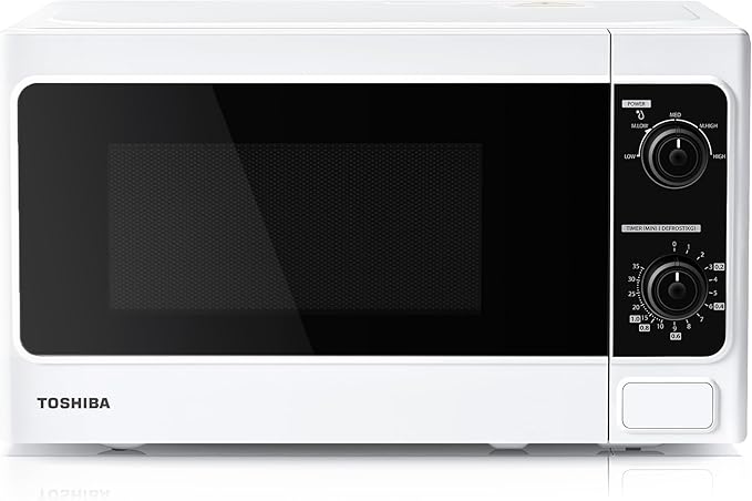TOSHIBA 20 Liter 800W Manual Control Solo Small Microwave, Compact with 5 Power Levels, Automatic Defrost Function, Perfect for 9'' pizza, Clock and Timer, Easy Clean, White- MM-MM20P(WH)