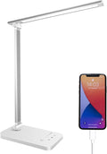 Desk Lamp, LED Table Lamps with USB Charging Port, 5 Color Mode,5 Brightness Level, Touch Control, 45 Min Auto Timer, Relax Mode, Daylight Bedside Light for Home Office Study Bedroom Nail Kids