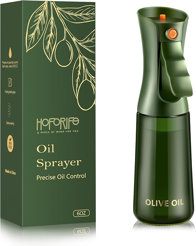 Glass Olive Oil Sprayer for Cooking, Oil Mister Continuous Cooking Spray with Portion Control for Kitchen (Green, 200ml/7oz)