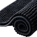 Bath Mat Non Slip Anti Mould 40 x 60 cm – Black Chenille Bathroom Mat Extra Soft & Fluffy Bathmat Machine Washable Super Water Absorption Shower Mat