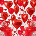 Red Foil Heart Balloons Set, 30Pcs Red Heart Shaped and Confetti Balloons, 50Pcs Hanging Streamer, for Valentines Decorations, Proposal, Wedding Party