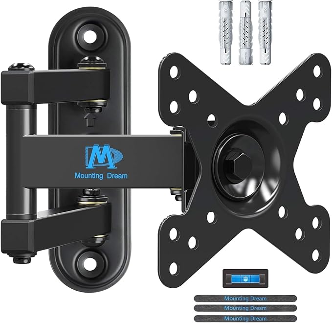 Mounting Dream TV Wall Bracket Mount for Most 10-26 inch TVs and Monitors with VESA 50x50mm, 75x75mm and 100x100mm up to 15 KG, Monitor Wall Mount Bracket Swivels, Tilts, 360° Rotates MD2463-02