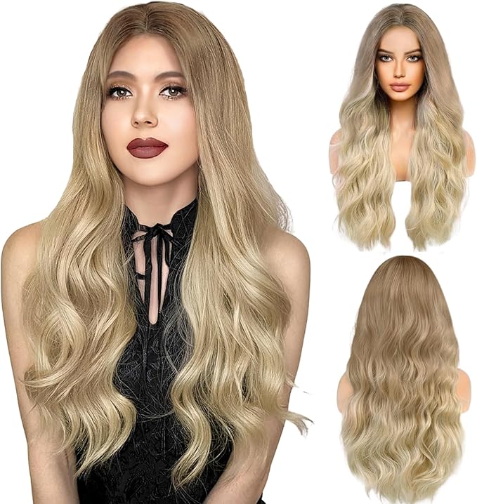 Long Blonde Wave Wigs for Women Girls 27’’ Curly Wigs Synthetic Wig Women's Charming Full Hair Long Replacement Hair Wig for Ladies Fancy Dress Party Cosplay Daily Use (Blonde)