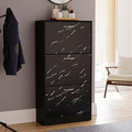 Vida Designs Shoe Cabinet, Wooden Shoe Storage Unit with 3 Pull-Down Drawers, Multifunctional Dust-Proof Space-Saving Slim Cupboard for Hallway or Entryway (Black Marble)