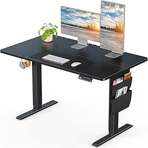 ErGear Standing Desk 100x60cm with 2-piece tabletop,Supports Up to 80KG Height Adjustable Electric Standing Desk with Storage Bag,Backpack Hook and Memory Smart Pannel for Home Office