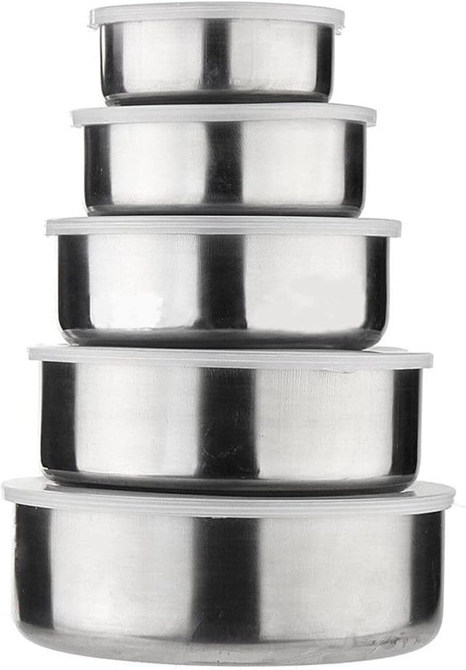 True Face Bowl Set 5 Pcs Stainless Steel Food Storage Bowls with 5 Lids Set Cover Nesting Bowls with Lids