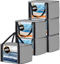 Storage Bags Clothes 6 Pack Grey, Large Moving Boxes With Top Lid 90L Capacity, 3 Sided Zipper Storage Box. Dust/Mites & Moisture Proof 60 x 43 x 35cm