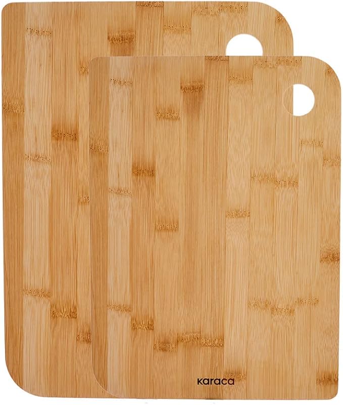 Karaca Azur Bamboo Chopping Board Set 2-Piece Wooden Cutting Board Set for Kitchen, Large and Small