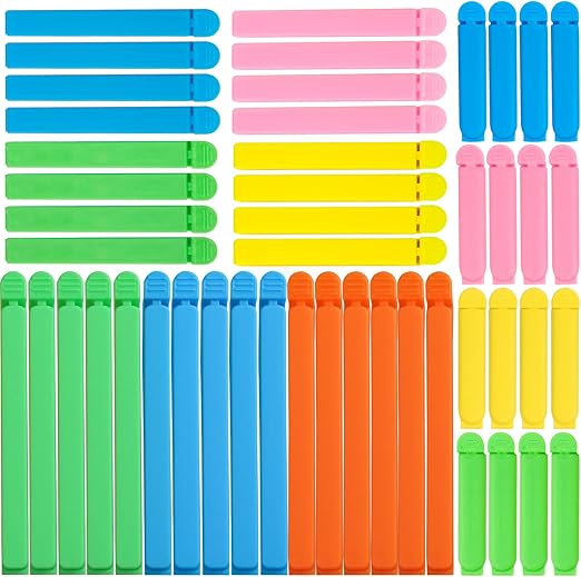 48 Pcs Reusable Food Bag Clips, Plastic Sealing Bag Clip in 3 Sizes & 5 Colours, Food Storage Clips for Sealing Snacks Sandwich Food Coffee