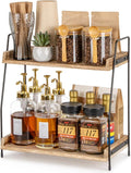 Coffee Station Organizer for Countertop, 2 Tier Coffee Bar Accessories and Organizer, Wooden Kitchen Storage & Organisation, Countertop Organiser for Kitchen, Home, Office - Brown