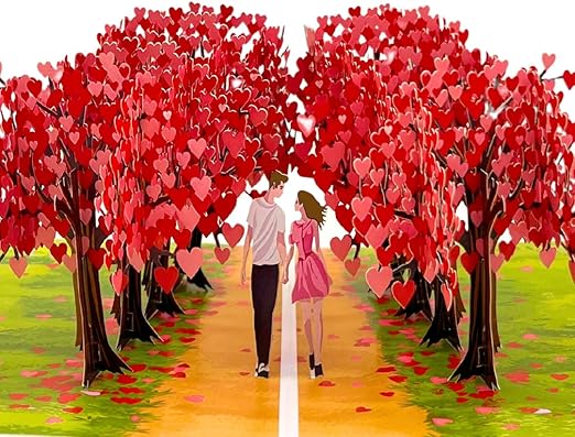 Romantic Heart Tree Avenue Anniversary 3D Pop Up Card Valentines Day For Her Engagement Congratulations on Wedding card Wife Birthday Couple Pop-up Greeting Card