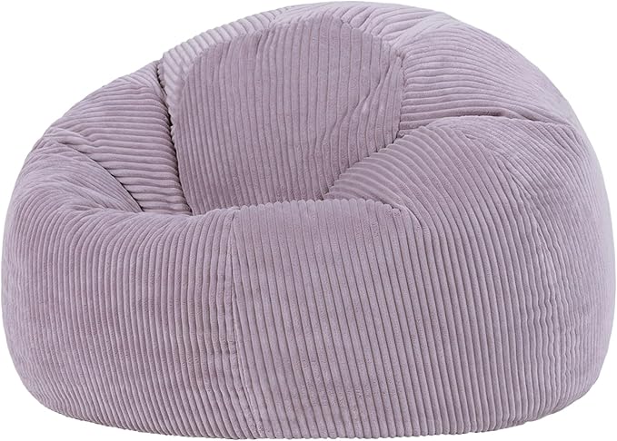 icon Kingston Cord Bean Bag, Lilac, Large Adult Bean Bag Chair with Filling Included, Comfy Chair, Living Room Furniture, Bedroom Furniture