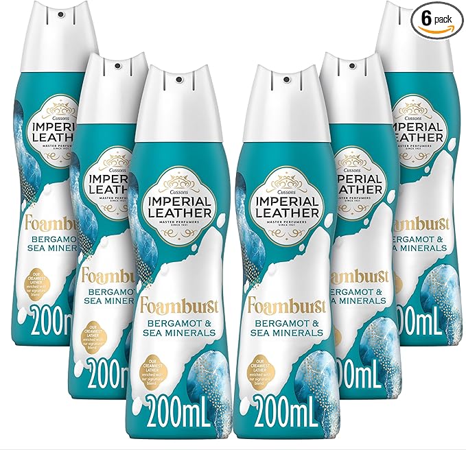 Imperial Leather Foamburst Energising Shower Gel, Bergamot & Sea Minerals Body Wash, Luxurious Foam Lather, Gentle Skin Care, Bulk Buy, Pack of 6 x 200ml