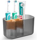CHONLY 5 Slots Toothbrush Holder, Bamboo Electric Toothbrush Holder, Transparent Black Toothbrush Holders for Bathroom, Large Toothbrush and Toothpaste Holder for Family, Toothbrush Caddy for Kids