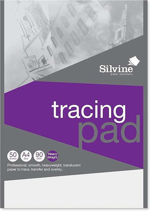 Silvine A4 Professional Tracing Pad. 50 Sheets of Quality Heavyweight Tracing Paper (90gsm)