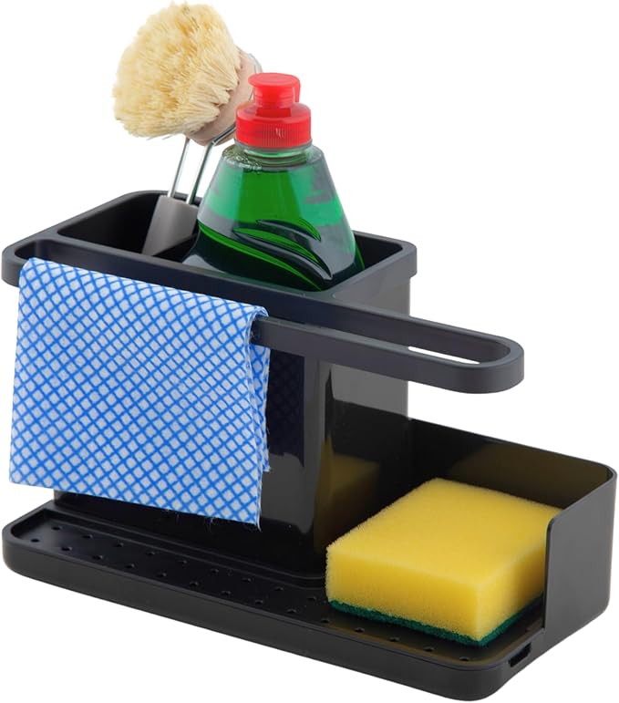 simplywire – Sink Tidy/Caddy – Kitchen Sink Organiser – Removable Drip Tray – Non-Slip - Black