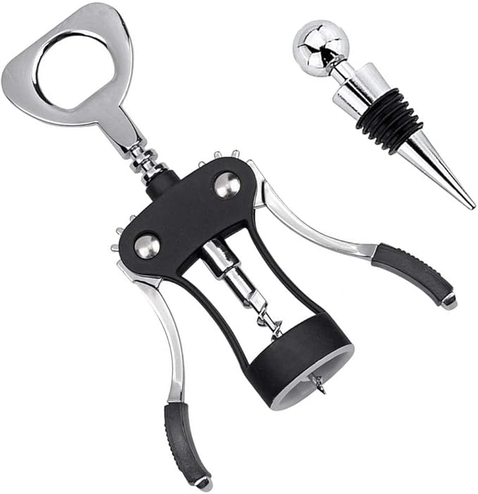 Foho Corkscrew Wine Bottle Opener with Bottle Stopper, Waiters Multifunctional Metal Wing Corkscrew for Wine Beer Cap Bottles Opener Remover