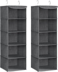 SONGMICS Wardrobe Organizer, Set of 2, Hanging Closet Bag, Foldable, Space Saving, with Metal Hooks, Bamboo Reinforcement, Linen Pattern, Grey RCH005G02