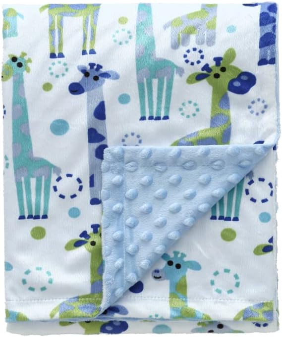 CREVENT Baby Blanket for Boys Soft Plush Receiving Gift for Newborns Toddlers Swaddling(Cute Animal Printed + Dot Backing - Giraffe 75cmX100cm)