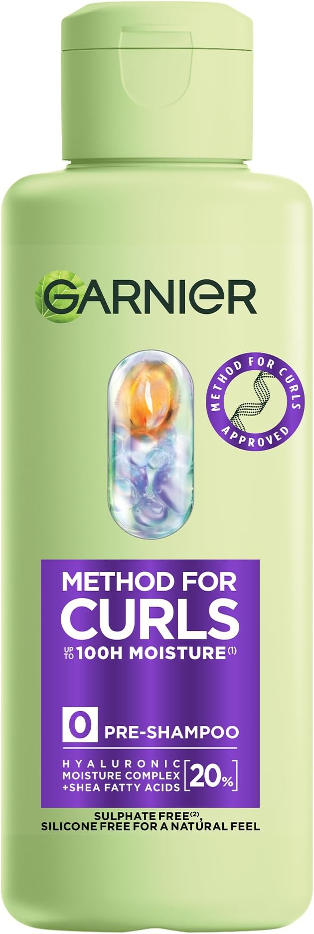 Garnier Method For Curls Moisture Pre-Shampoo, up to 7 days of moisture & curl definition. Designed, tested & approved on all curl types, incl. Type 4 curls & coils. Silicone free, Vegan Formula,150ml