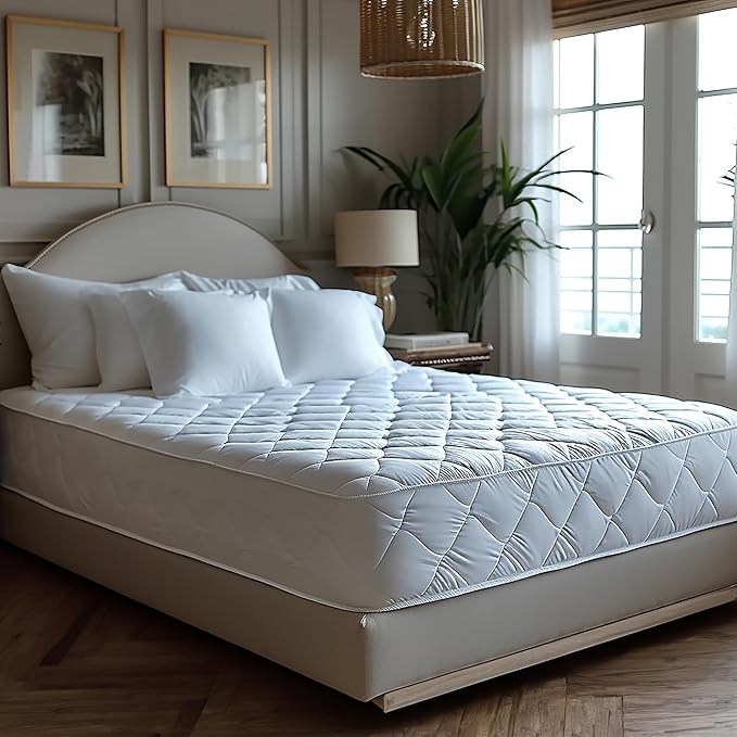 Waterproof Mattress Protector King Size – Quilted King Mattress Protectors Fits Mattresses up to 30cm Deep, Breathable Super King Topper-White