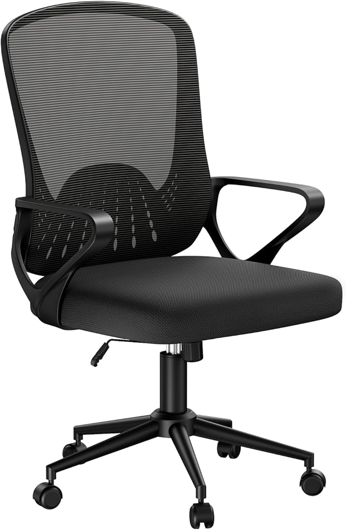 naspaluro Computer Desk Chair, Ergonomic Chairs with 3D Lumbar Support, Unique Armrests Mesh Chairs with Metal Claws, Mid-Back Home Office Chair-Black Chair