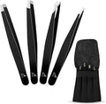 Tweezers for Facial Hair Best for Plucking Chin Facial Hair Plucking Tweezers Set for Ingrown Hair, Blackhead Removal, Eyelash Extension, Eyebrows Plucking Beauty Tool Hair for Women (Black) (4 Pcs)