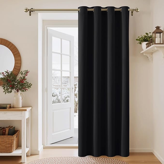PONY DANCE Blackout Curtain for Door - 52 x 84 Thermal Insulated Room Darkening Window Treatments Light Block Halloween Decoration for Indoor/Balcony/Bathroom, 1 Piece, Black