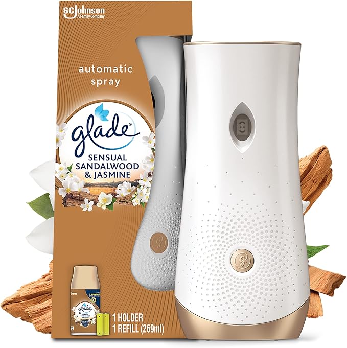 Glade Automatic Air Freshener Holder & Refill, Long-lasting Fragrance Infused with Essential Oils, Sandalwood & Jasmine, 1 Starter Kit, (1 x Holder and 269 ml Refill)