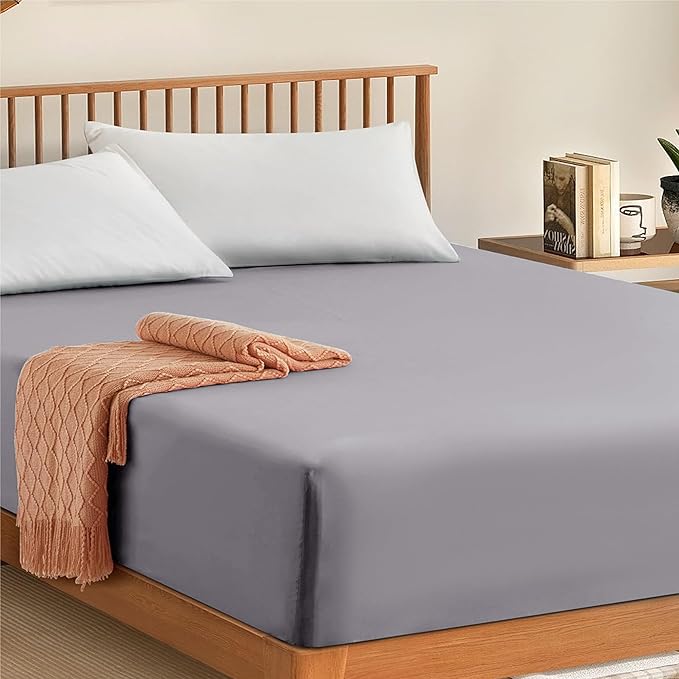 Fitted Sheets King Size 100% Egyptian Cotton 300TC Hotel Quality 30 cm Fitted Bedsheets (Grey)