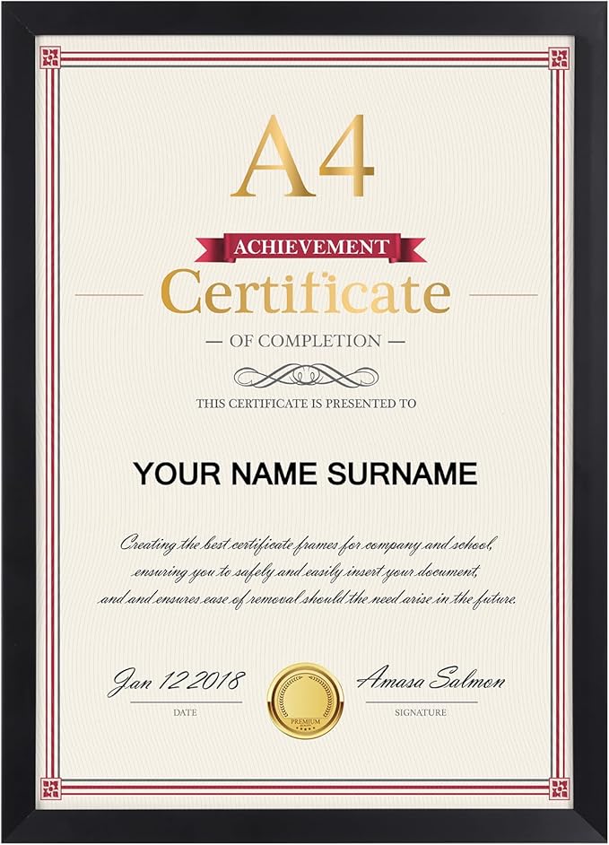 Giftgarden Black A4 Picture Frame, Versatile A4 Photo Frames Suitable for Desk or Wall Display of Certificates, Posters, and Artwork - Single