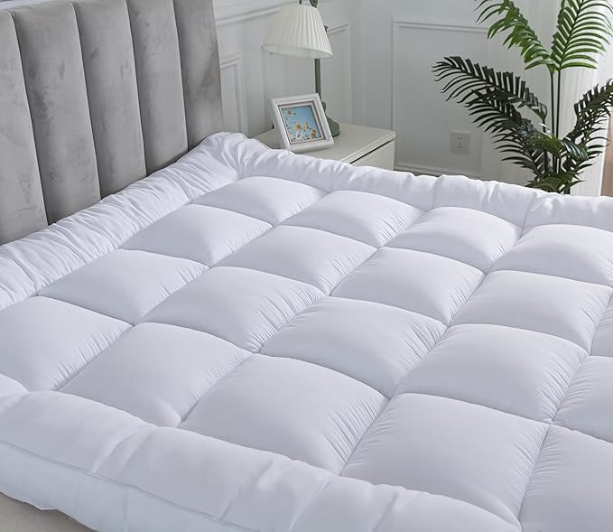 Hotel Quality Box Stitched Microfibre Mattress Topper 5cm Super soft Heavy Fill Orthopaedic Anti Allergy Quilted Mattress Topper (Double,137Cm X190cm)