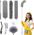 Apasiri 8 PCS Extendable Duster Cleaning Kit, Telescoping Pole for High Ceiling, Microfiber & Chenille Dusters, Cobweb Brush, Crevice Cleaner, Blind Cleaner, Washable Dusting Tools for Home