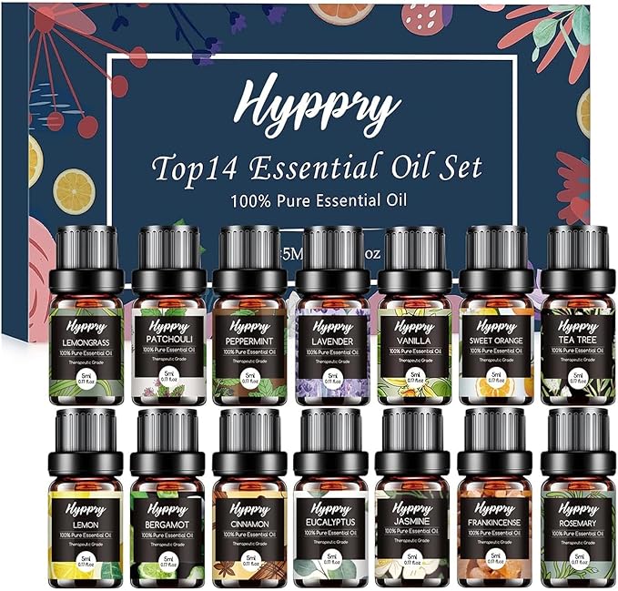 Essential Oils Set 14 x 5ml, Pure Natural Essential Oils for Diffuser for Home, Aromatherapy, Candle & Soap Making, Cleaning, Relaxing