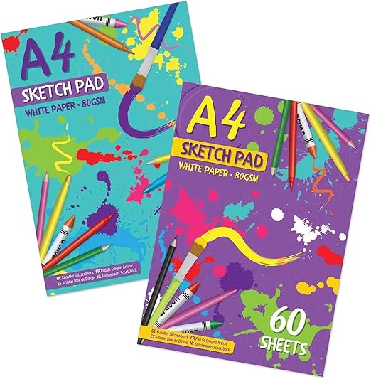 G4GADGET A4 Sketchbook for Kids with 80 White Premium Pages, 2 Pack | Best Sketch Pad for Colouring, Painting, Sketching and More (Cover May Vary)