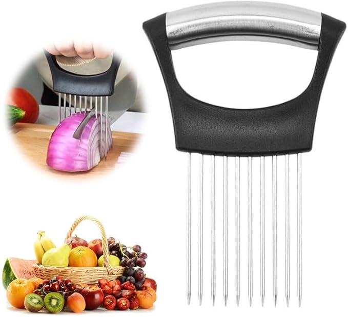 Onion Holder for Slicing, Stainless Steel Slicer Onion Cutter for Slicing, Vegetable Cutter for Potato and Tomato, Lemon Avocados, Eggs, Food Slicer Assistant Tool (1 P)