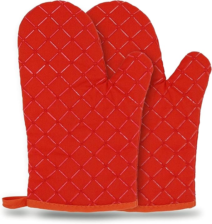 Oven Gloves,Non-Slip Kitchen Oven Mitts Heat Resistant Cooking Gloves for Kitchen Grilling,Cooking,Baking,Microwave,Pizza (red,1 Pair)