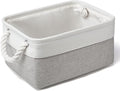 Small Storage Baskets With Handles, Fabric Canvas Material Storage Box for Home Office Products Organize, Small Storage Box Fit Cat Dog Toy, Gift Basket, 31 X 21 X 16 cm (White & Light Grey-1pcs)