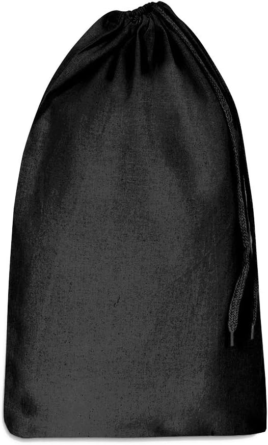 Plain Natural 100% Cotton Drawstring Stuff Bags | Eco Friendly Storage Pouch | Black - M - 45cm x 30cm