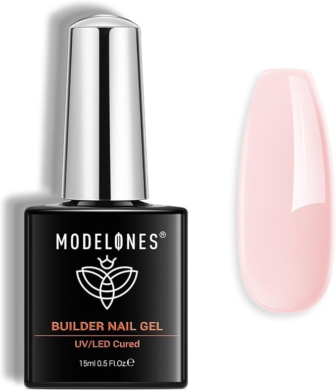 Modelones Builder Gel, 8-in-1 Barely Pink Gel Builder for Nails, Hard Gel Nail Strengthener Color Base Gel Extension Gel Nail Builder Gel in a Bottle 15 ML for Women
