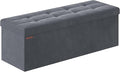 SONGMICS Storage Ottoman, Foldable Small Ottoman Foot Rest, 38 x 110 x 38 cm, Cube Ottoman with Storage, Load up to 300 kg, for Living Room, Bedroom, Entryway, Slate Grey LSF277G51