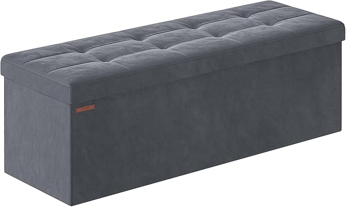 SONGMICS Storage Ottoman, Foldable Small Ottoman Foot Rest, 38 x 110 x 38 cm, Cube Ottoman with Storage, Load up to 300 kg, for Living Room, Bedroom, Entryway, Slate Grey LSF277G51