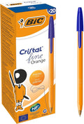 Bic Orange Fine Ballpoint Pens, Fine Point (0.8 mm), Blue Ink, Box of 20 - Writing Pens with Long-Lasting Ink, 8099221