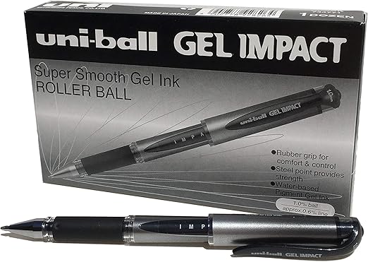 Uni-ball 218990000 UM-153S Signo Impact Gel Pens with Rubber Grip, Black Gel, 1mm Nib (Pack of 12)