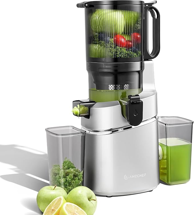 AMZCHEF Automatic Cold Press Juicer Machines 250W Liberate Your Hands -135MM Opening and 2L Capacity Slow Juicers for Whole Fruit and Vegetable
