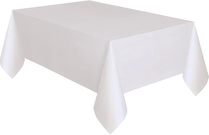Solid White Rectangular Plastic Table Cover (137cm x 274cm) 1 Count - Elegant & Durable Tablecloth for Parties, Events, and Home Use