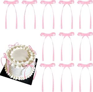 30 Pack Bow Cake Toppers Pink Bows for Cake Coquette Themed Bow Cupcake Toppers Pink Bow Birthday Decorations for Baby Shower Birthday Wedding Bachelorette Party Supplies